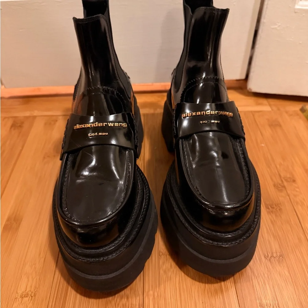 Alexander Wang Carter platform ankle boots in black leather - Picture 4 of 11